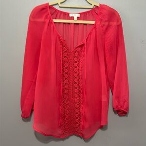 Love FIRE Sheer Blouse, Red, Very Pretty!! Excellent Condition!!